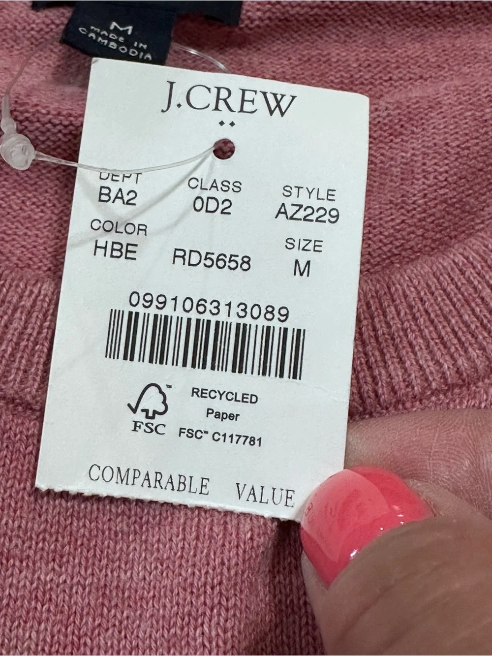 J. Crew Men's NWT 100% cotton Crewneck Sweater pink sz medium
